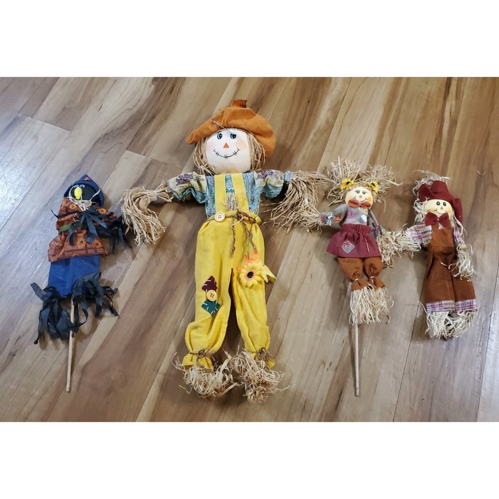 Lot of 4 Fall Scarecrow Stake Decorations Autumn Harvest Porch Garden Decor